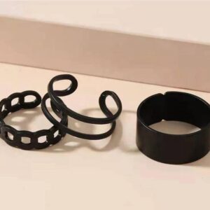 black adjustable ring 3 pair set with elegant designs