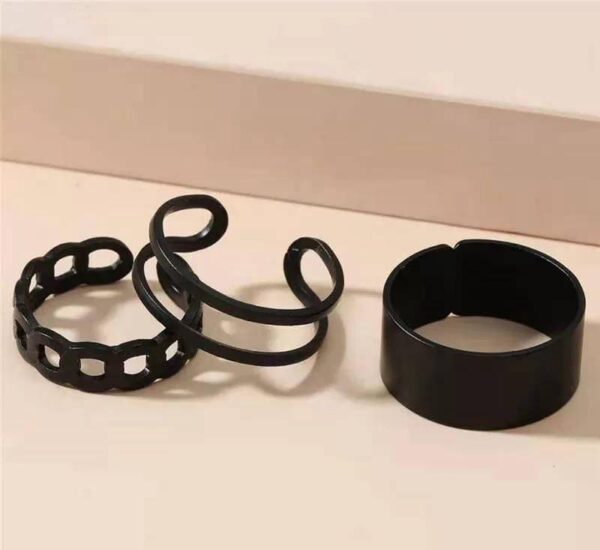 black adjustable ring 3 pair set with elegant designs