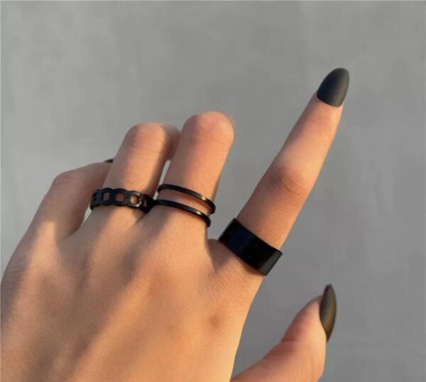 black adjustable ring 3 pair set with elegant designs