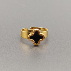 van cleef style black adjustable ring with elegant floral design