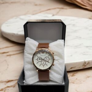 Men Brown Leather Quartz Watch