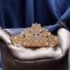 gold plated vintage tiara with crystal and pearl crown for elegant style