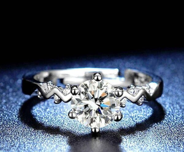 classic silver plated adjustable ring with diamond stone