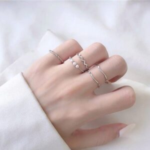 silver plated alloy 5 ring set with stylish designs