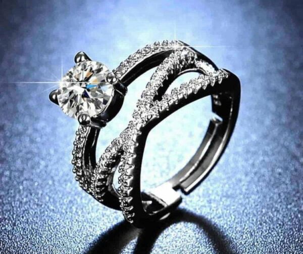 cubic zirconia three layer adjustable ring with sparkling stones