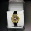 Men Black Leather Strap Analogue Watch