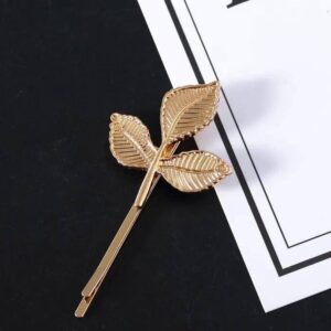 golden alloy korean style leaf hair pin for elegant styling