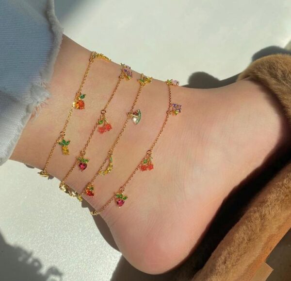 gold plated anklet with multicolor stones for a vibrant look