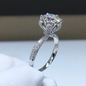 adjustable crystal flower ring with sparkling petals