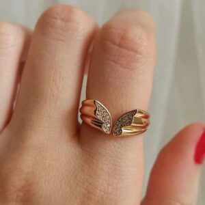 butterfly elegant golden plated metal ring with intricate design