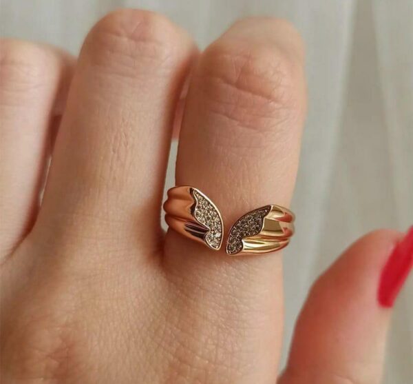 butterfly elegant golden plated metal ring with intricate design