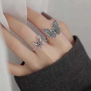 butterfly adjustable silver ring with delicate design