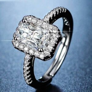cushion cut zircon silver rhodium plated ring with elegant finish