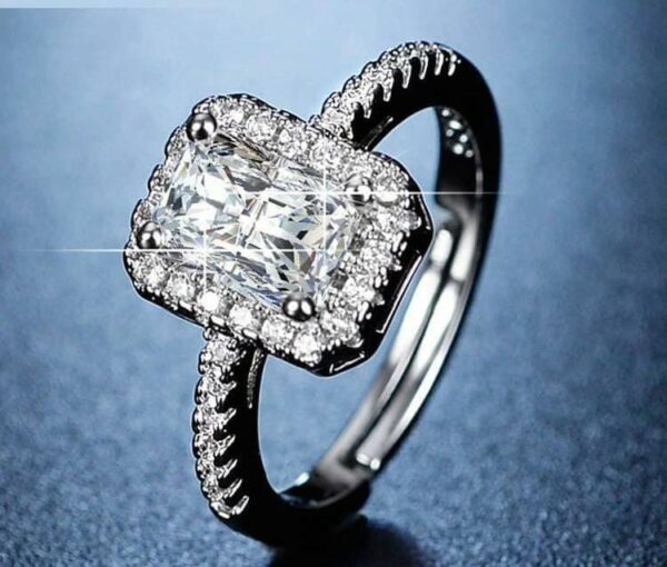cushion cut zircon silver rhodium plated ring with elegant finish
