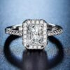 cushion cut zircon silver rhodium plated ring with elegant finish
