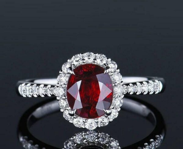 red color stylish oval shaped adjustable ring with bold design