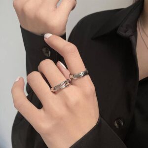 silver adjustable ring set with sleek and versatile designs