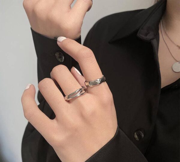 silver adjustable ring set with sleek and versatile designs