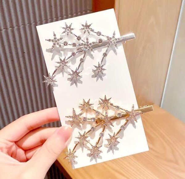 modern gold plated hair pins with silver stones for elegant styling