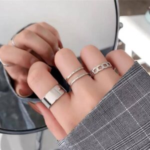 silver adjustable ring 3 pair set with elegant designs