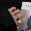 silver adjustable ring 3 pair set with elegant designs