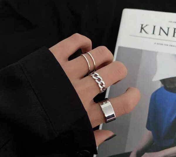 silver adjustable ring 3 pair set with elegant designs