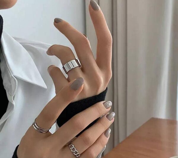 silver adjustable ring 3 pair set with elegant designs