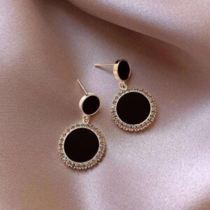 Stylish Black Round Alloy Earrings