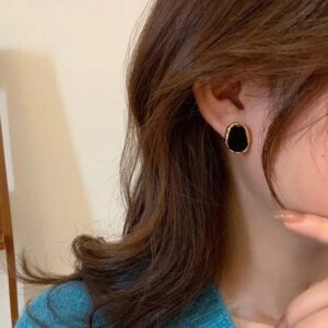Black Oval Alloy Stud Earrings