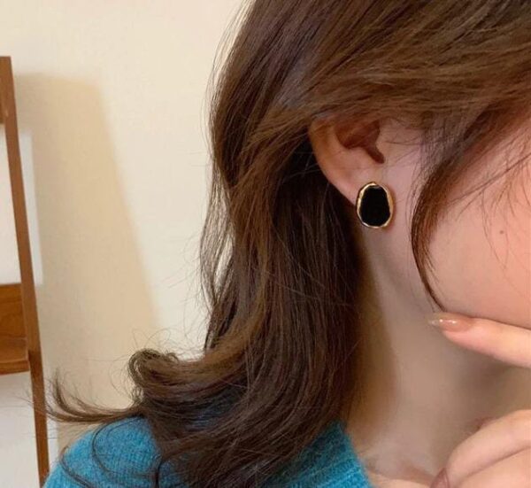 Black Oval Alloy Stud Earrings