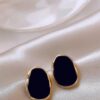 Black Oval Alloy Stud Earrings