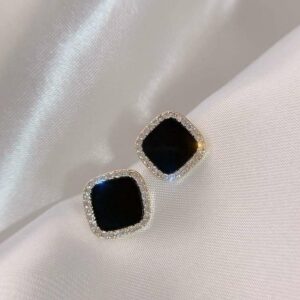 Sleek Black Square Metal Earrings