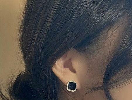 Sleek Black Square Metal Earrings