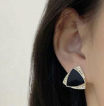 Black Triangle Metal Earrings