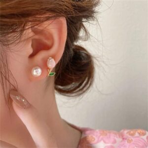 Peach Flower Design Alloy Earring