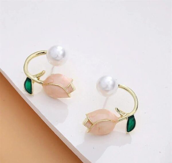 Peach Flower Design Alloy Earring