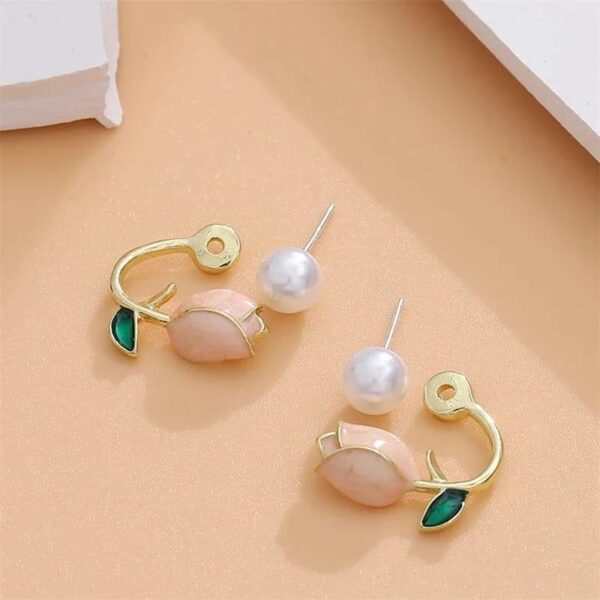 Peach Flower Design Alloy Earring