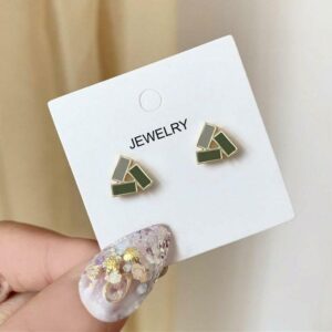 Green Grey Triangle Metal Earrings