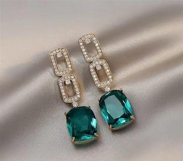 Elegant Zigzag Green Alloy Earrings