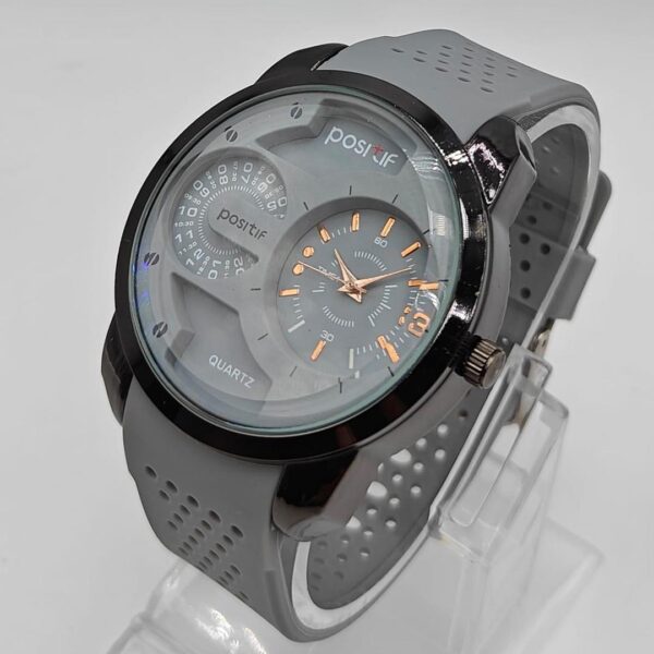 Men Round Case Grey Hybrid Watch