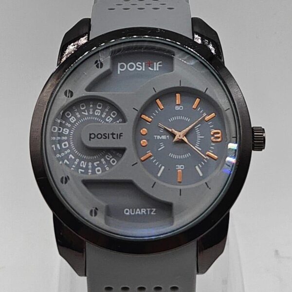 Men Round Case Grey Hybrid Watch