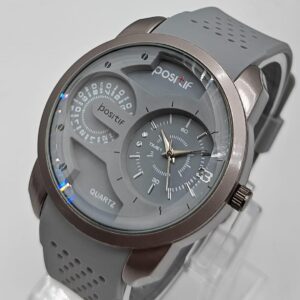 Men Round Case Grey Hybrid Watch