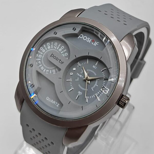 Men Round Case Grey Hybrid Watch