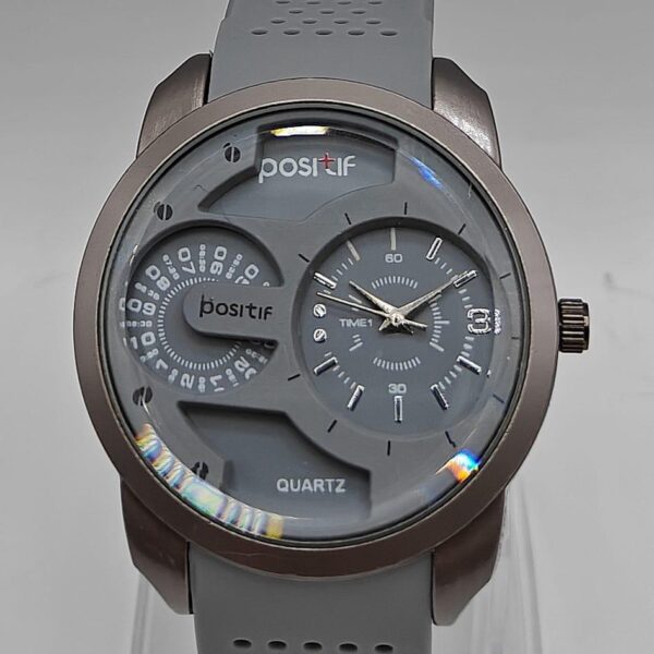 Men Round Case Grey Hybrid Watch