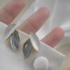 Leaf White Grey Metal Earrings