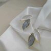 Leaf White Grey Metal Earrings