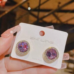Purple Stone Round Metal Earrings