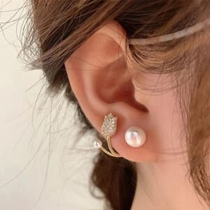 Gold Plated Flower Design Pearl Stud