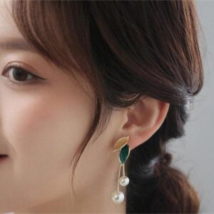 Gold Plated Green & Pearl Earring