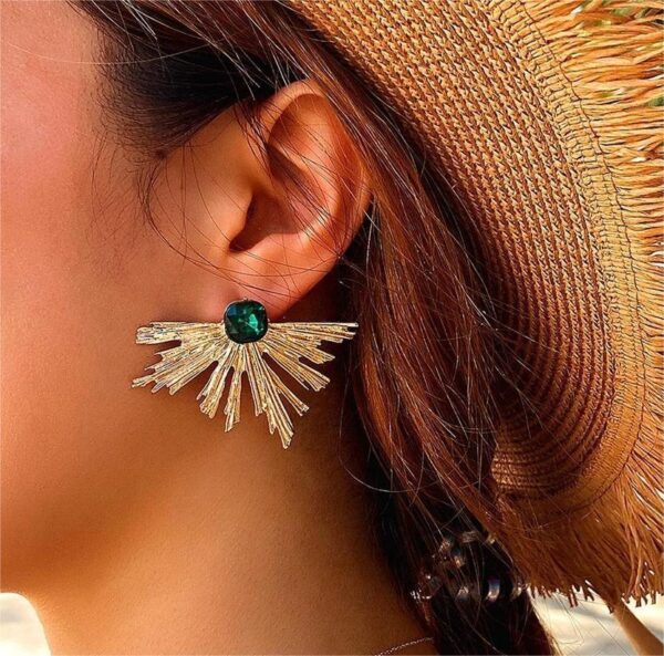 Leaf Design Stud with Dark Green Stones
